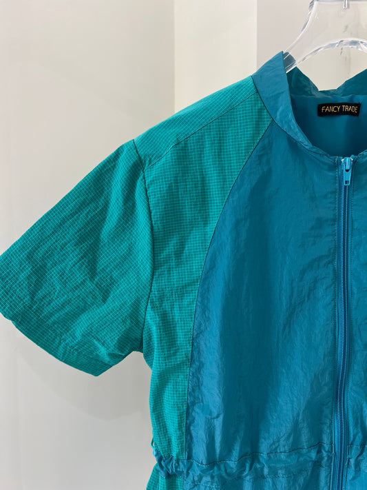 Color-Block Mid-Length Short-Sleeve Jacket