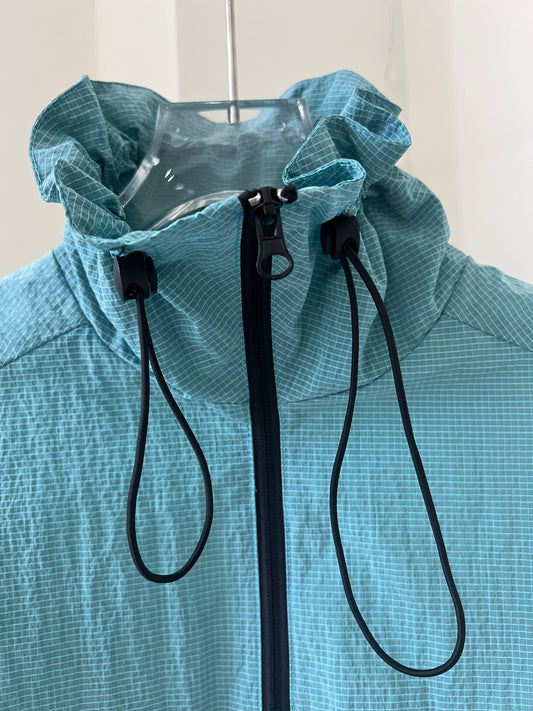 Dark Checkered Drawstring  Cropped Stand Collar Jacket