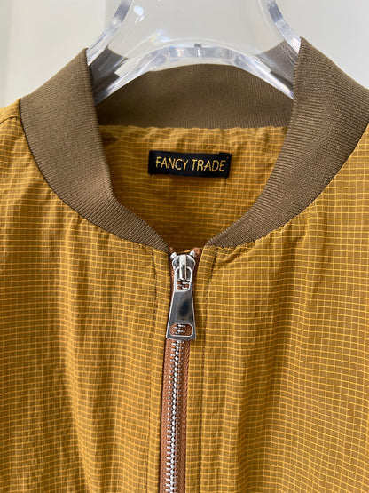 Brown Yellow Checkered  Double-Pocket Cropped Jacket