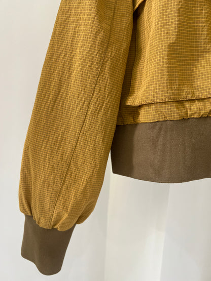 Brown Yellow Checkered  Double-Pocket Cropped Jacket