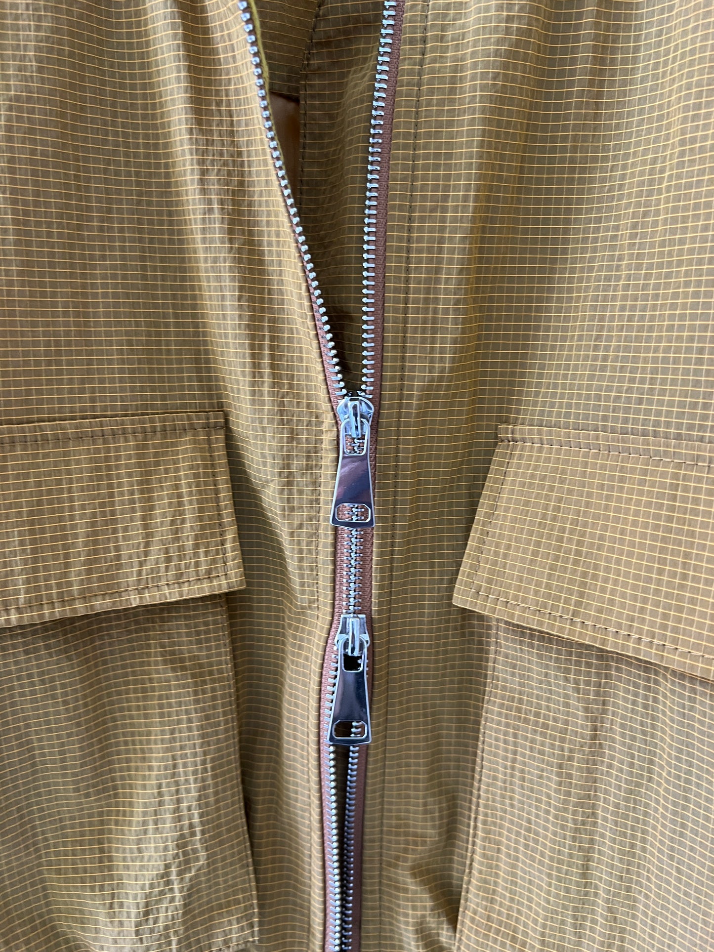 Brown Yellow Checkered  Double-Pocket Cropped Jacket