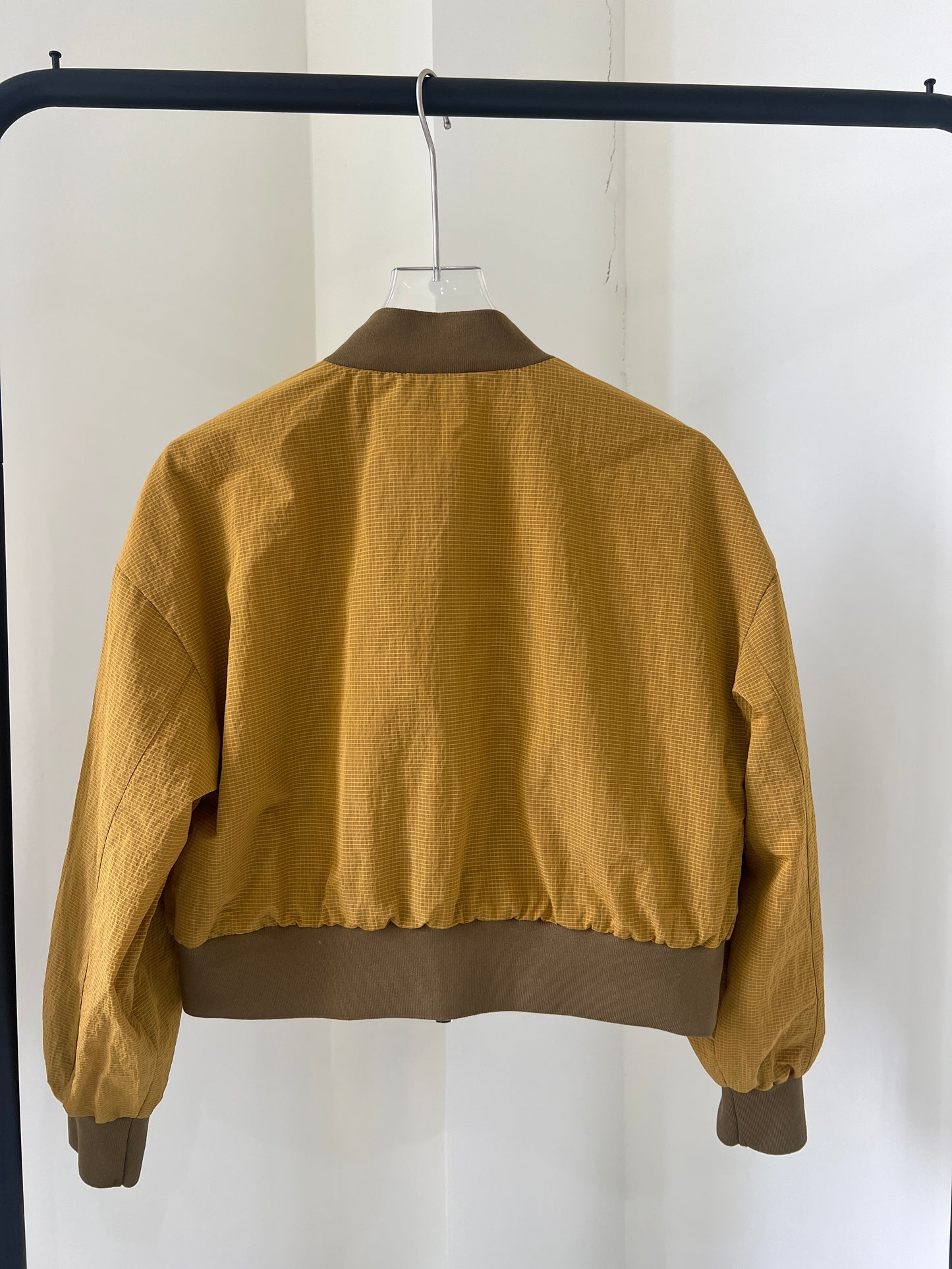 Brown Yellow Checkered  Double-Pocket Cropped Jacket