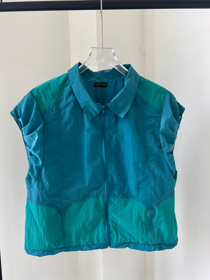 Dark Checkered Color-Block  Sleeveless Lapel Cropped Vest