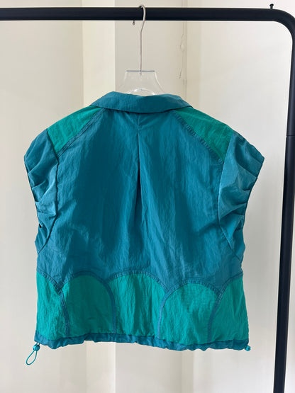 Dark Checkered Color-Block  Sleeveless Lapel Cropped Vest