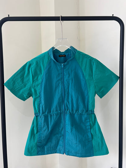 Color-Block Mid-Length  Short-Sleeve Jacket