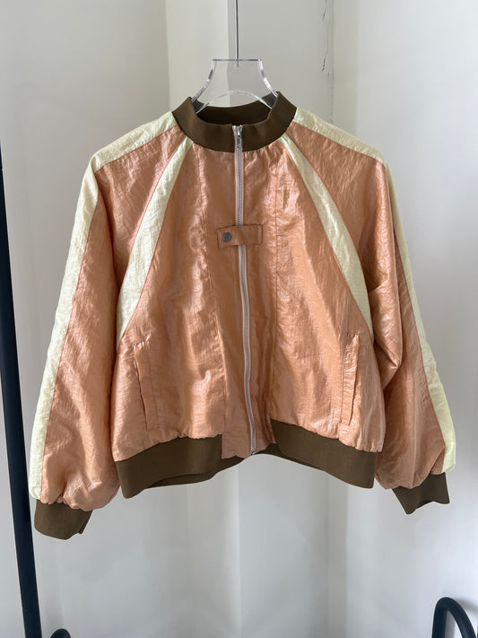 Paneled zip-up shirt