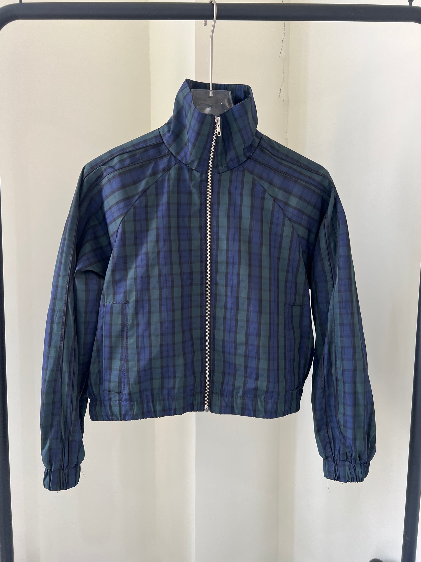 Plaid Wide-Sleeve Zip Top