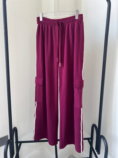 Women Casual Color Block Striped Drawstring Waist Cargo Long Pants