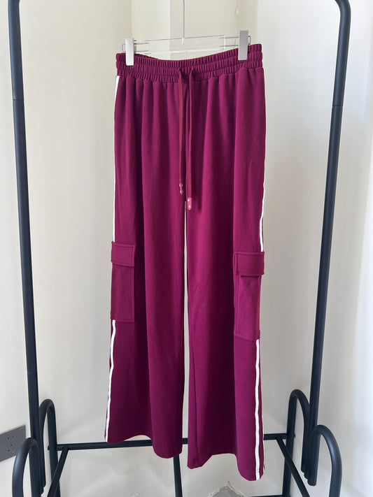 Women Casual Color Block Striped Drawstring Waist Cargo Long Pants