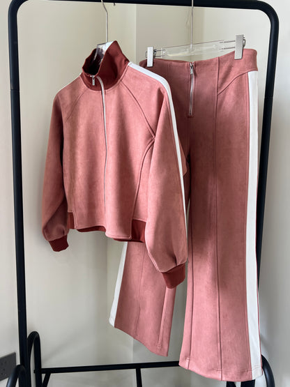 Suede Contrast-Color Wide-Leg Pants