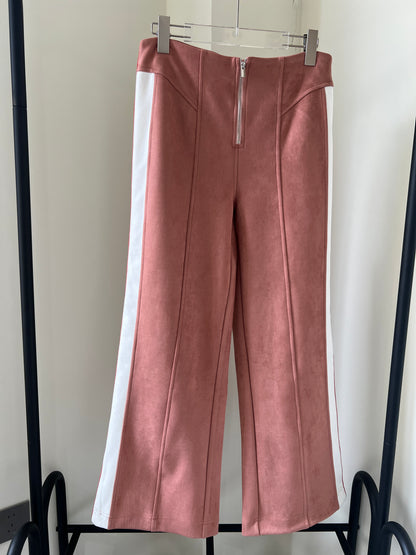 Suede Contrast-Color Wide-Leg Pants