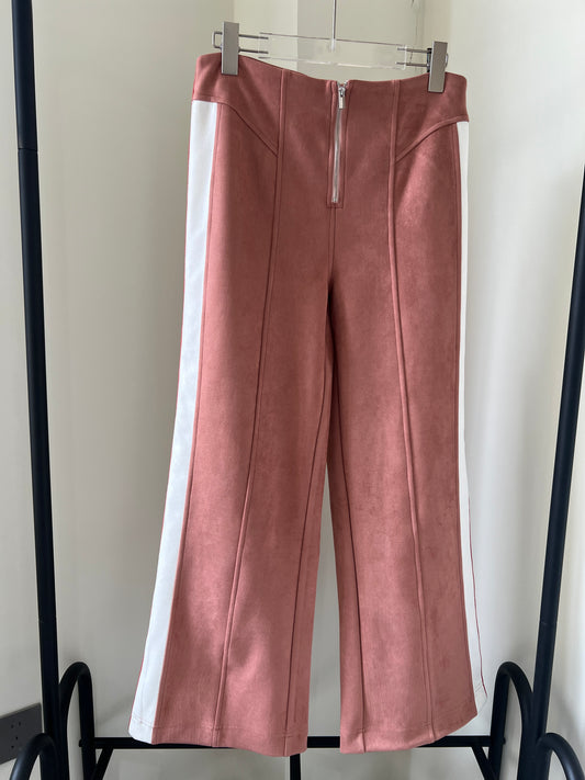 Suede Contrast-Color Wide-Leg Pants