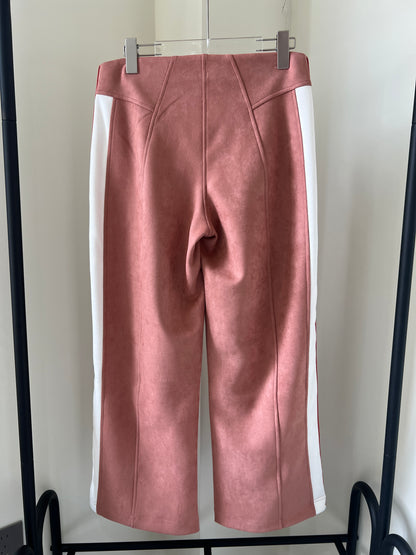 Suede Contrast-Color Wide-Leg Pants