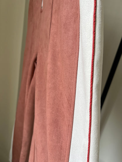 Suede Contrast-Color Wide-Leg Pants