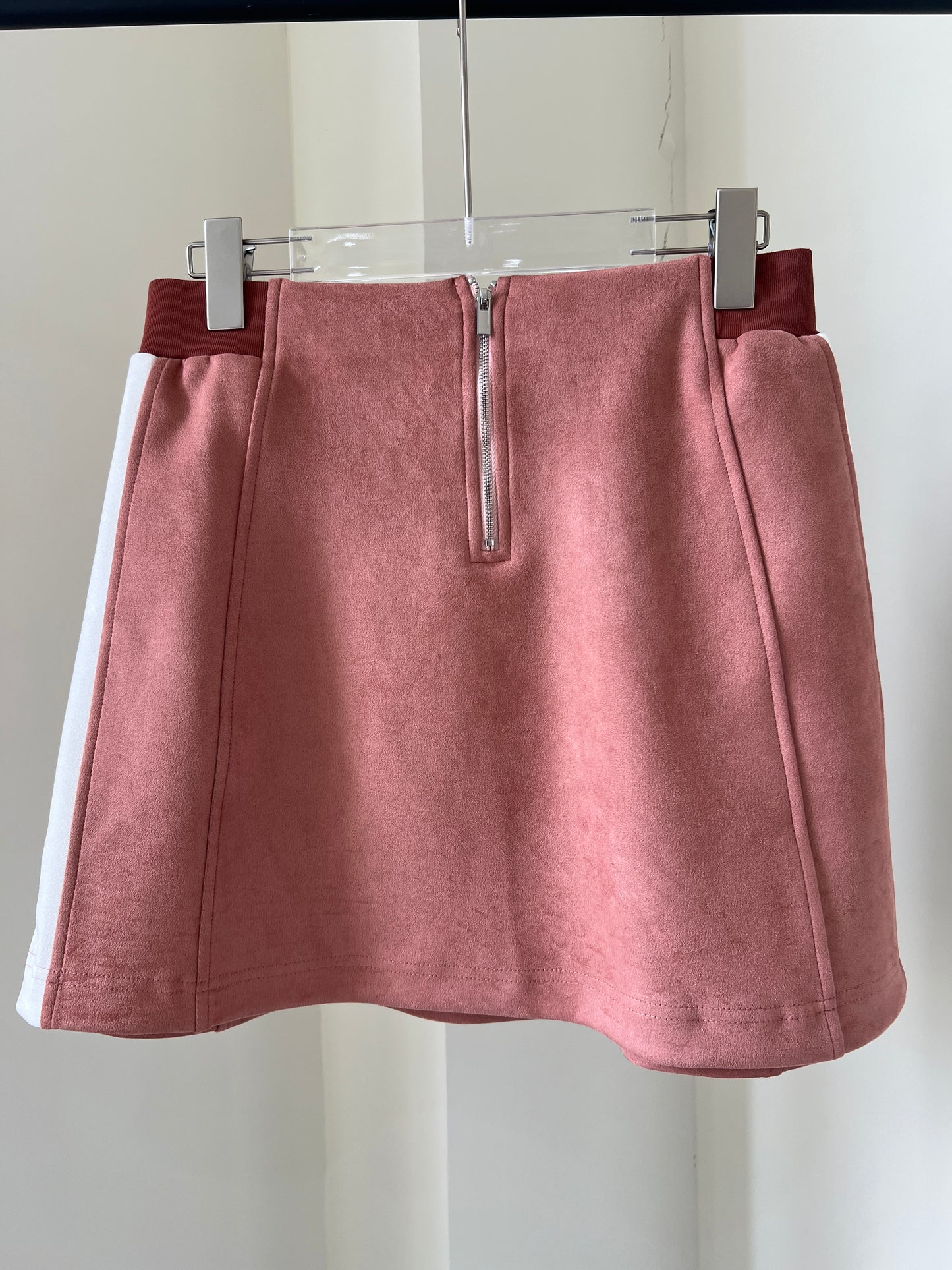 Suede Contrast-Color Midi Skirt 