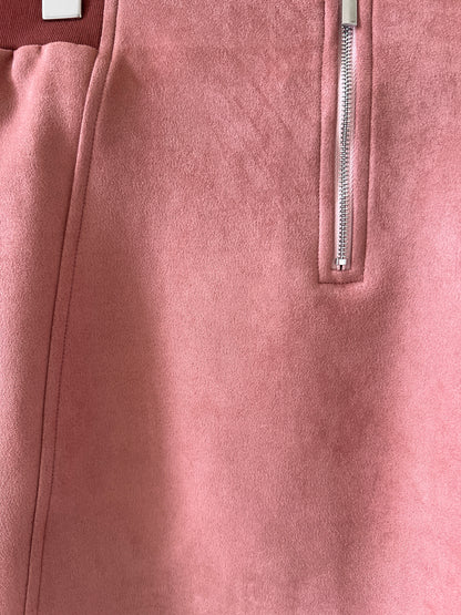 Suede Contrast-Color Midi Skirt 