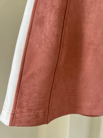 Suede Contrast-Color Midi Skirt 