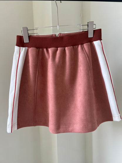 Suede Contrast-Color Midi Skirt 