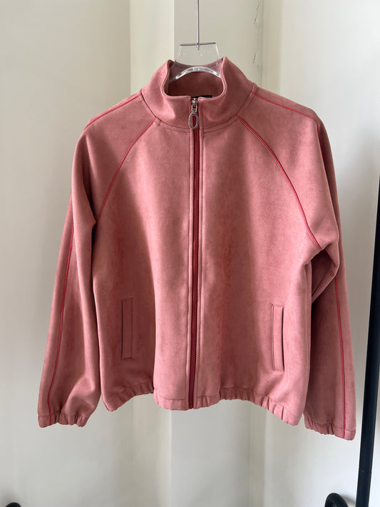 Suede Piped Stand-Collar Zipper Jacket