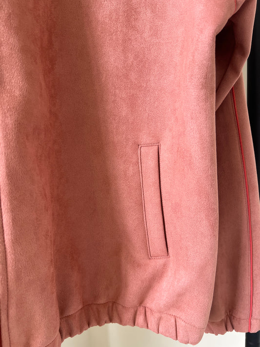 Suede Piped Stand-Collar Zipper Jacket