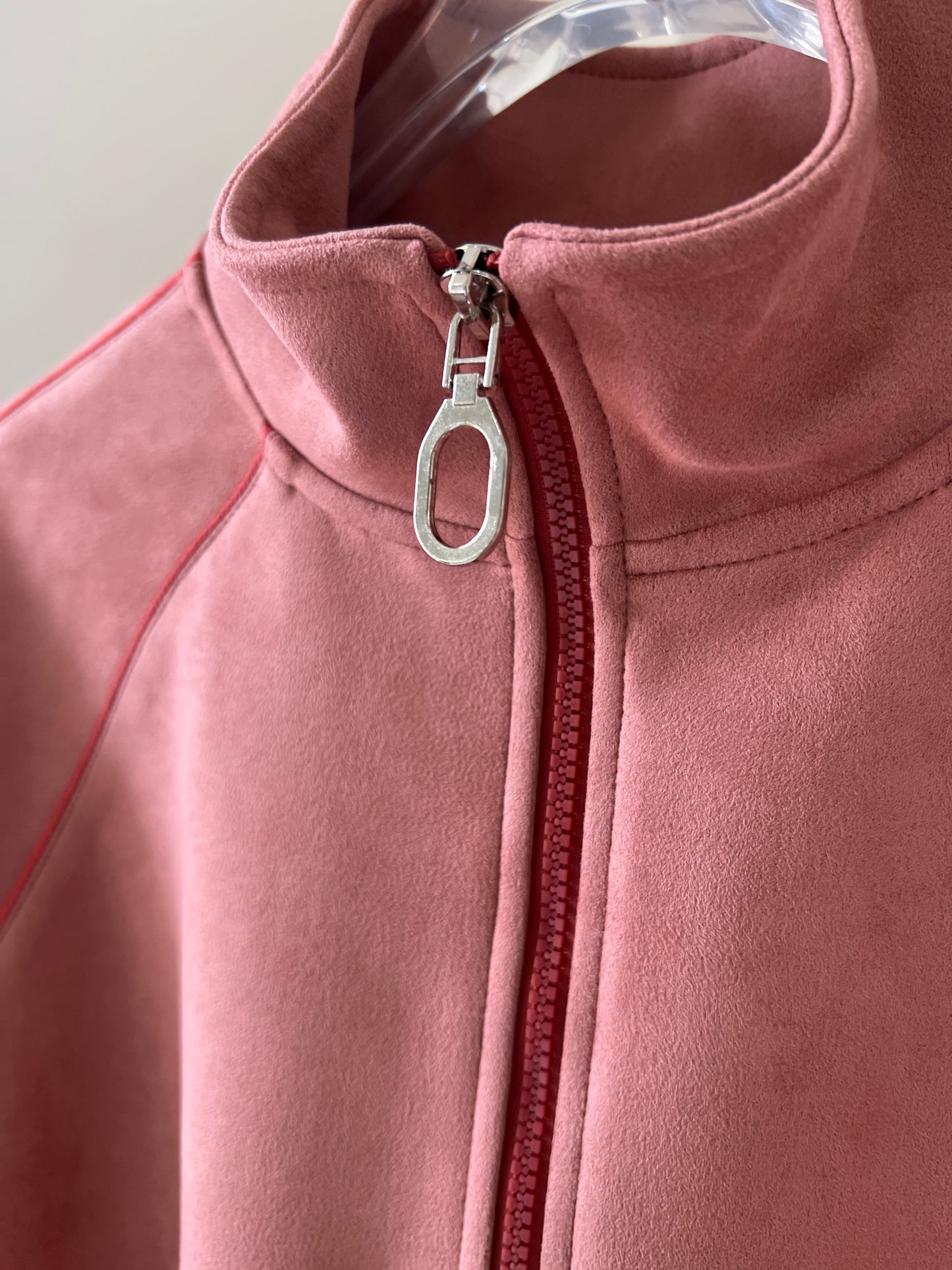 Suede Piped Stand-Collar Zipper Jacket