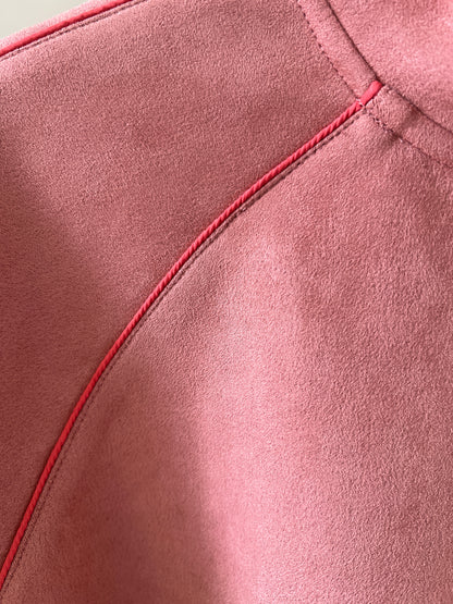 Suede Piped Stand-Collar Zipper Jacket