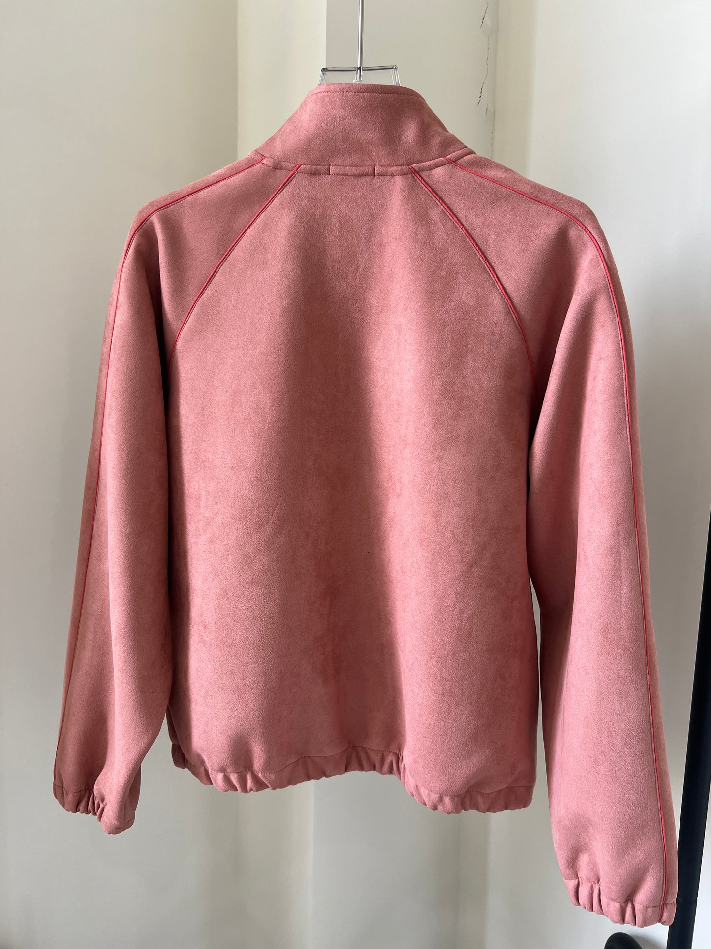 Suede Piped Stand-Collar Zipper Jacket