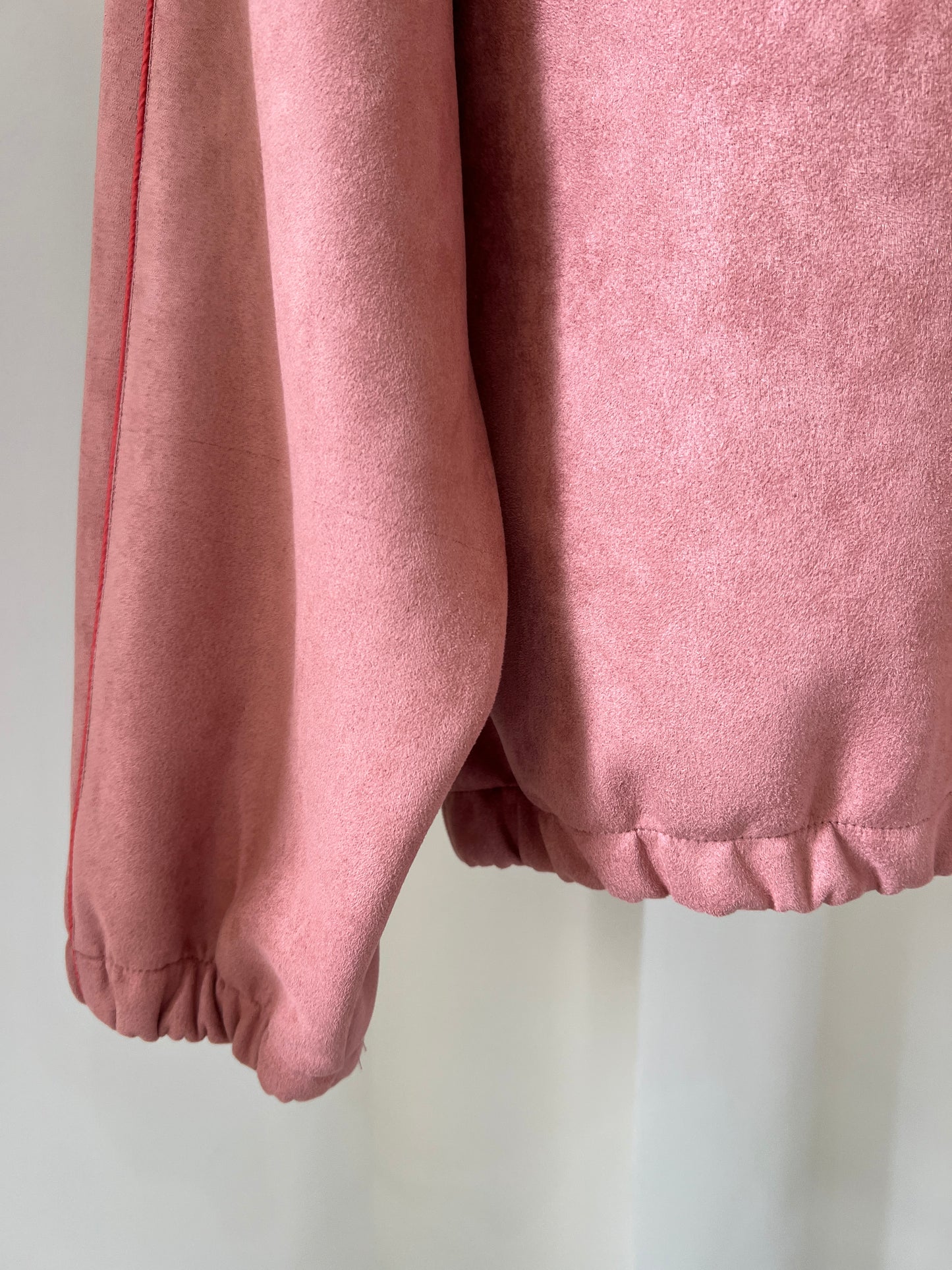 Suede Piped Stand-Collar Zipper Jacket