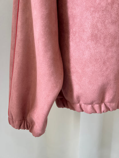 Suede Piped Stand-Collar Zipper Jacket