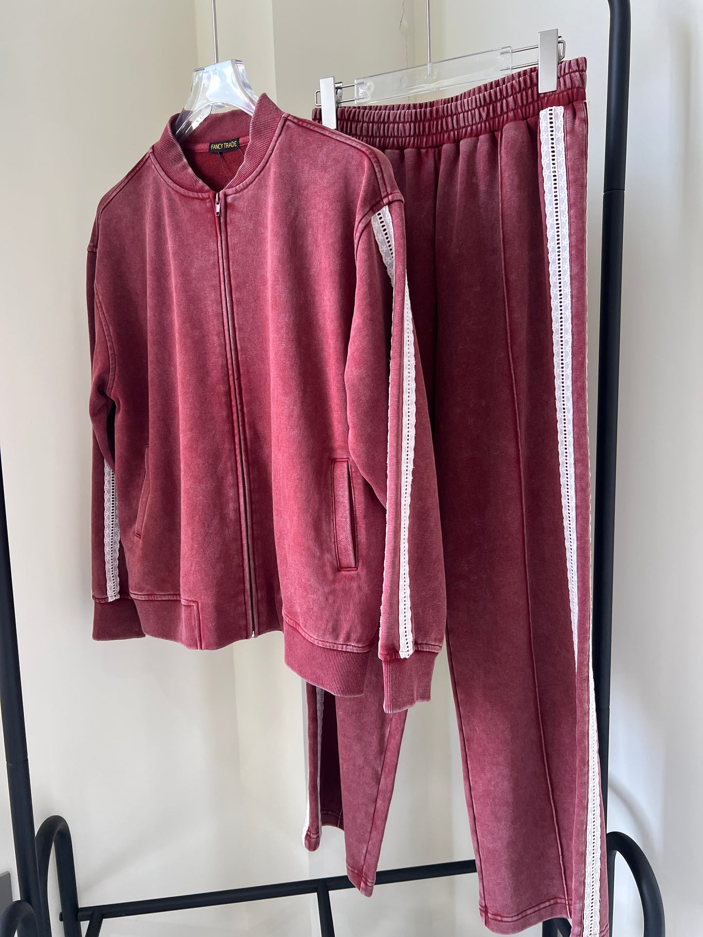 Washed Lace Paneled Sport Pants