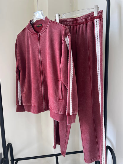 Washed Lace Paneled Sport Pants