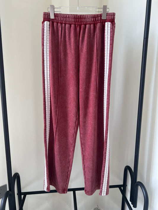 Washed Lace Paneled Sport Pants