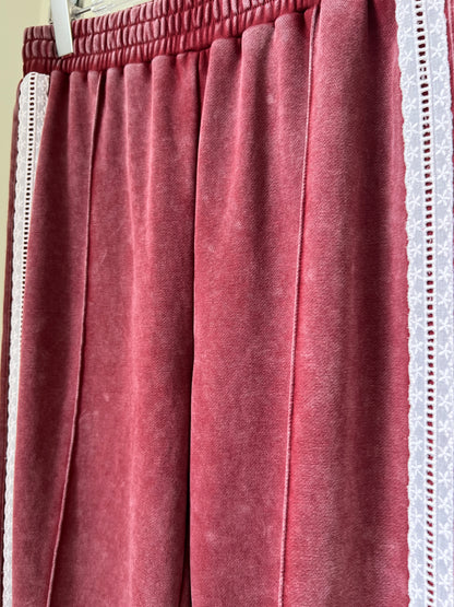 Washed Lace Paneled Sport Pants